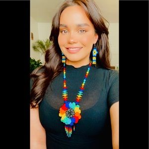 Cora Flower Beaded Necklace & Earring Set